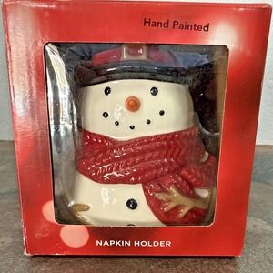 St. Nicholas Square Yuletide Snowman Napkin Holder NIB Hand Painted